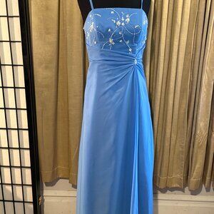 Formal gown size 12 DaVinci Robin's Egg Blue w train + optional shoulder straps.